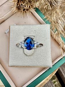Snubní stříbrný prsten modrý safír prstýnek zásnubní 