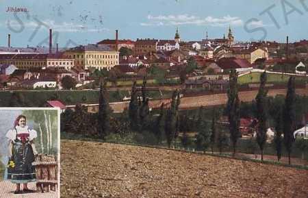 Jihlava - Iglau, celkový pohľad, kolorovaná, kroj - Pohľadnice miestopis
