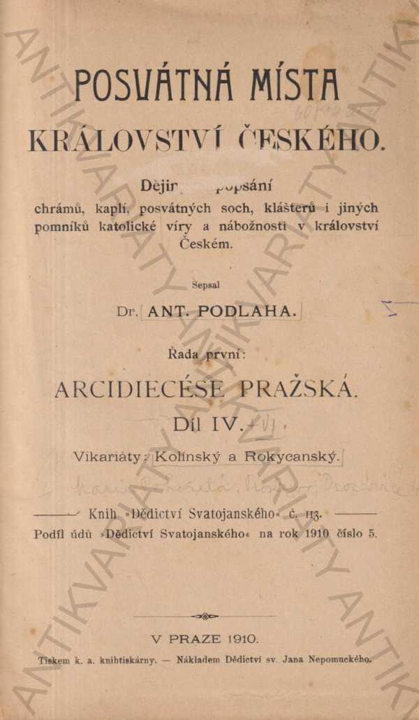Posvätné miesta kráľ.českého Vikariát Kolínsky 1910 - Knihy