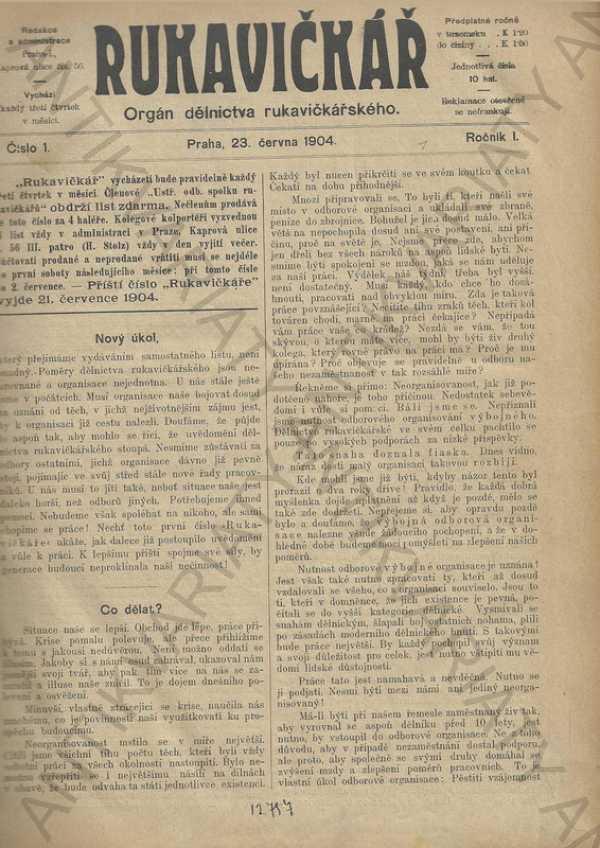 Rukavičkár. Orgán robotníctva rukavičkárenského 1904 - Knihy