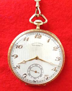 Zlaté švýcarské kapesní hodinky IRISA WATCH Co. + šatlén