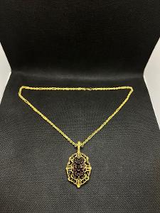 Starožitný zlatý náhrdelník 14kt s granátmi č:445