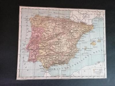 Mapa Španělsko, Portugalsko, 1.pol.20.stol.