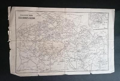 Železniční mapa Slovenska,Podkarpatské Rusi/Čech,Moravy a Slezska