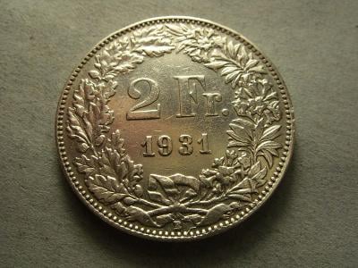 Švýcarsko, 2 Franky z roku 1931 B