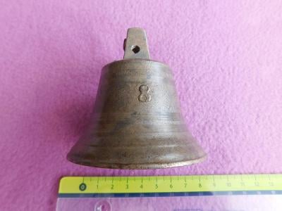Zvonek zvoneček prasklý vel. č.8 bílý kov nález
