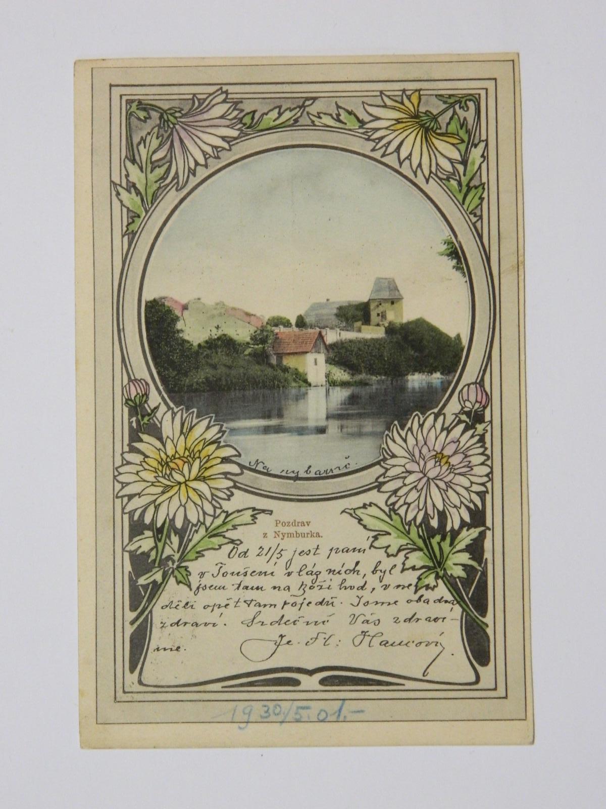 Nymburk - partie na rybárni - roku 1901 - dlhá adresa - Pohľadnice miestopis