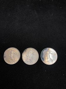 St. stříbrné mince 5 Franků, 2x 1962, 1964, č. 6273, 6260, 6257