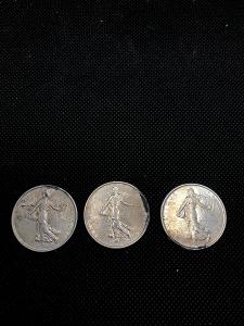 St. stříbrné mince 5 Franků, 1961, 1963, 1964, č. 6256, 6263, 6266