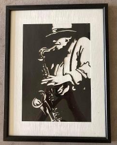 Saxofonista – ručně vyřezávaný obraz z papíru
