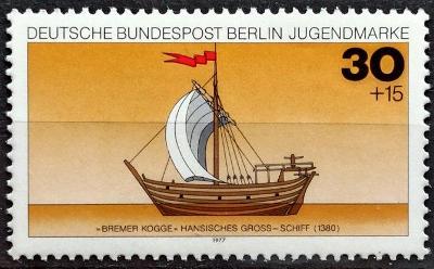 WEST BERLIN: MiNr.544 Bremer Kogge (1380) 30pf+15pf, Ships ** 1977