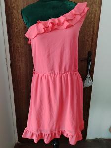 Amisu-Dámské letní, korálově růžové šaty na jedno rameno, XS/34.