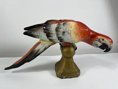 VELKÁ stará porcelánová soška barevný PAPOUŠEK - pták - RARITA