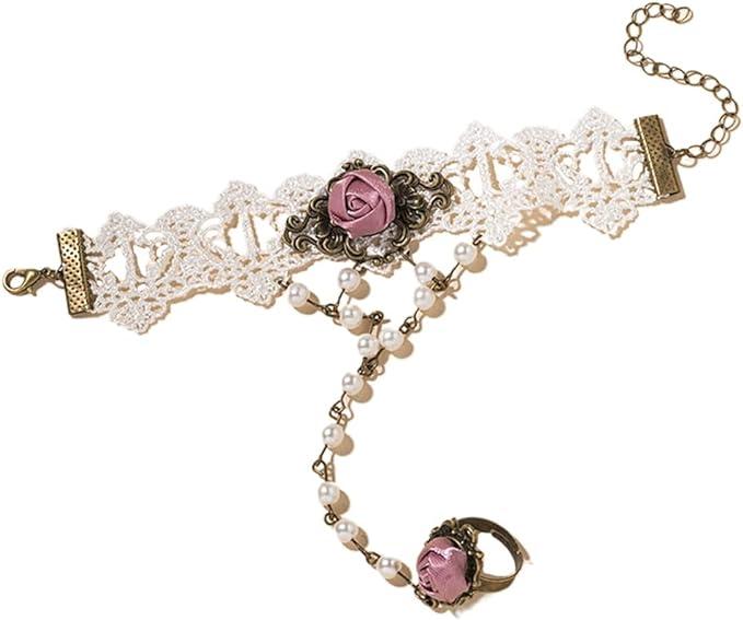 Svadobný čipkový náramok / vintage / ruža / od 1 Kč € |001| - Šperky a hodinky