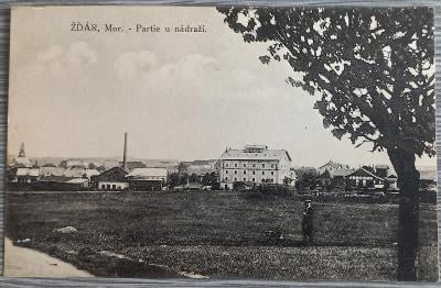 Žďár na Moravě  - partie u nádraží - hezký záběr - továrna? cca 1912 