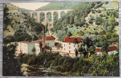 Žampach - Jílové - hezký záběr - továrna - železniční most - 1913