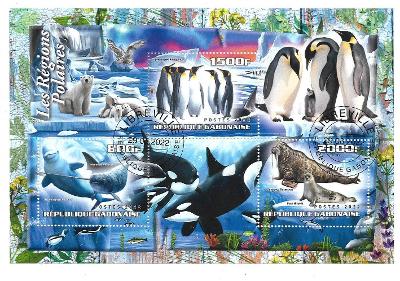 Gabon 2022-lední medvědi, tučňáci, mrož, tuleň, kosatka, narval,běluha