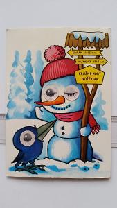 pohlednice mrkací sněhulák Krušné hory Boží dar Špičák Klínovec