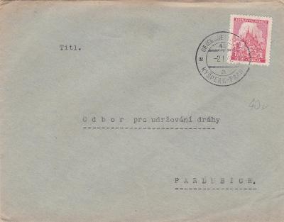 Vlaková pošta 43/a, Letohrad-Praha 1942 - Pardubice.