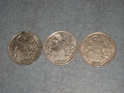3 x pamětní mince 100 Kčs 1949, 700 let hornických práv v Jihlavě