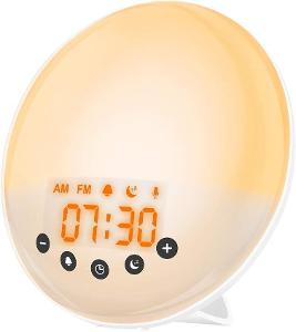 Světelný budík pro probuzení, FM Rádio, LED - 7 barev, dotykový