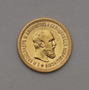 Zlatý 5 Rubeľ 1889 Alexander III. - Rusko!