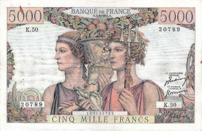 Francie, 5000 franků, 5.4.1951, Pick 131b, VF