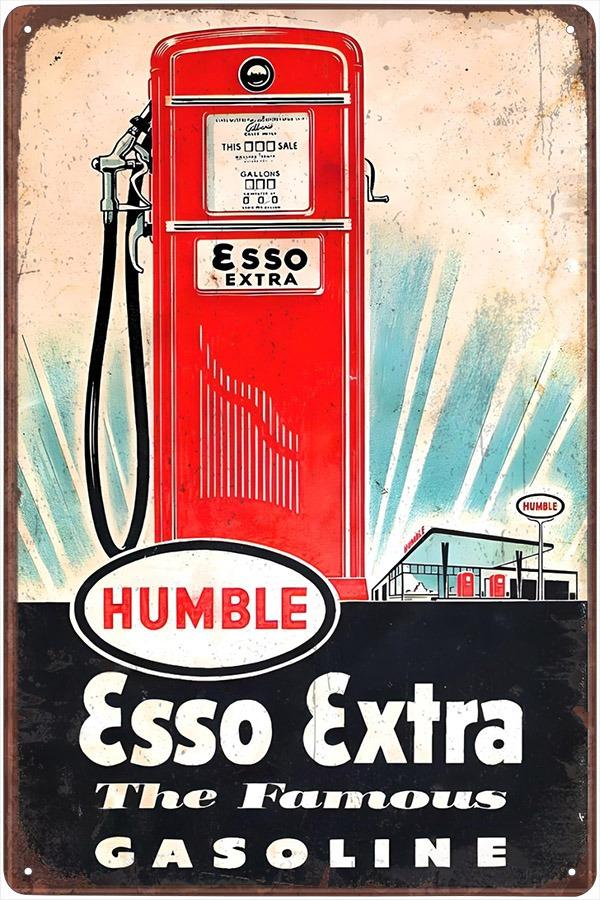 plechová ceduľa - Esso Extra & Humble (dobová reklama) - Auto-moto
