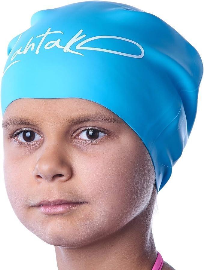 Kúpacia čiapka pre deti na duhé vlasy, modrá, veľkosť M - Šport a turistika