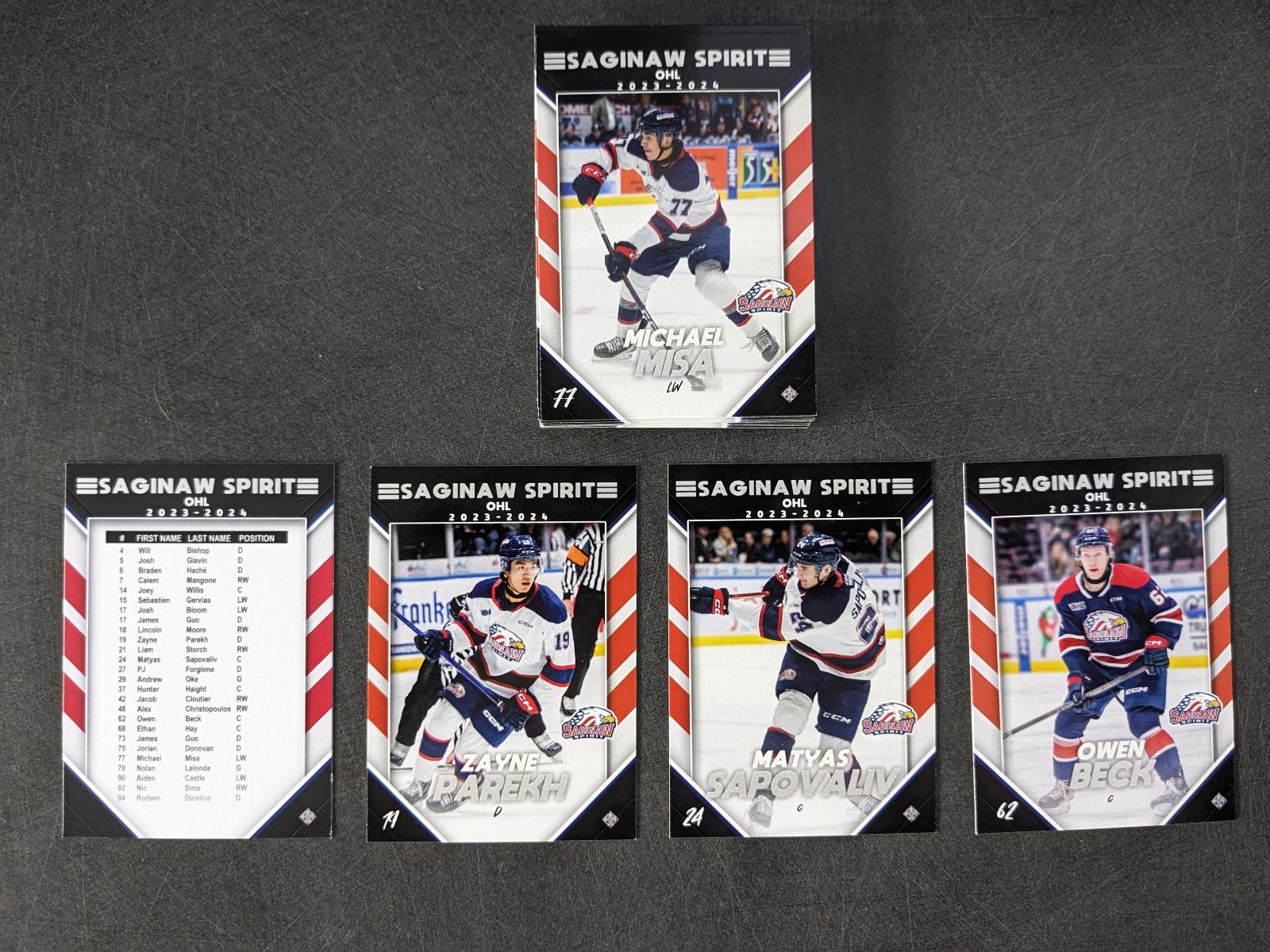 Michael MISA a Zayne Parekh 2023-24 Set kariet - OHL Saginaw Spirit - Hokejové karty