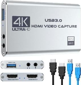 Video Capture Card with Audio Out, HDMI USB 2.0 4K HD 1080P 60FPS