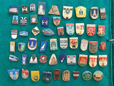 odznaky erby, mesta, heraldika (52ks)