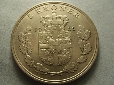 Dánsko - 5 Kroner z roku 1966 - VELKÁ MINCI