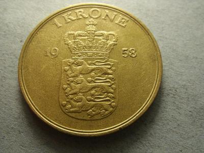Dánsko - 1 Krone z roku 1958 - MOSAZ 