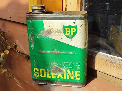 Stará plechovka od oleje BP SOLEXINE původní stav moto