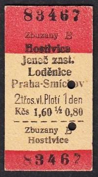 LEPENKOVÁ JÍZDENKA ČSD ZBUZANY RELACE PRAHA SMÍCHOV HOSTIVICE 1974