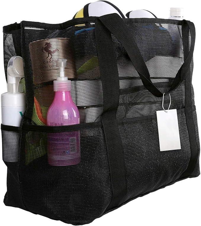 EXTSUD sieťovaná plážová taška veľká čierna, 70x18x37 cm - Oblečenie, obuv a doplnky