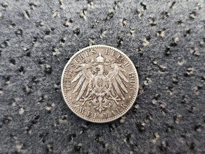 Německá říše 2 marky, 1903, Hamburk, stříbro