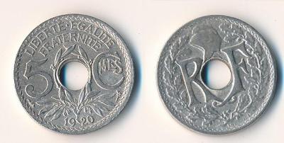 Francie 5 centimes 1920 velký formát