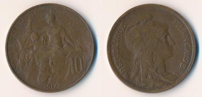 Francie 10 centimes 1917 starý typ
