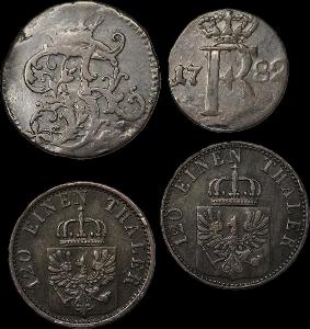 Prusko - čtyři mince z let 1763, 1782, 1865 a 1870