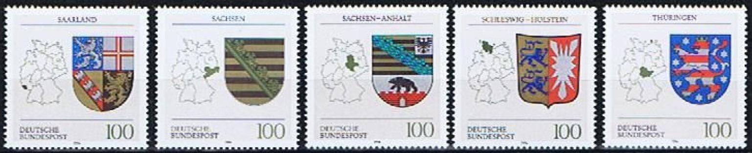 Nemecko 1994 Znaky spolkových krajín Mi# 1712-16 Kat 8€ - Známky Európa