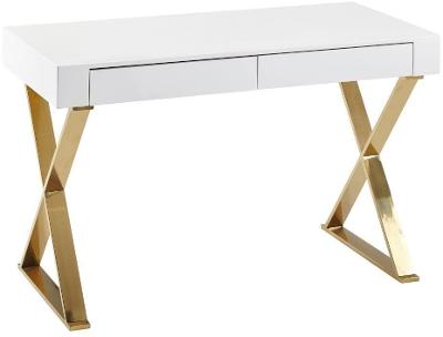 Psací stůl Brüxxi Famu, 118 cm, bílý / zlatý