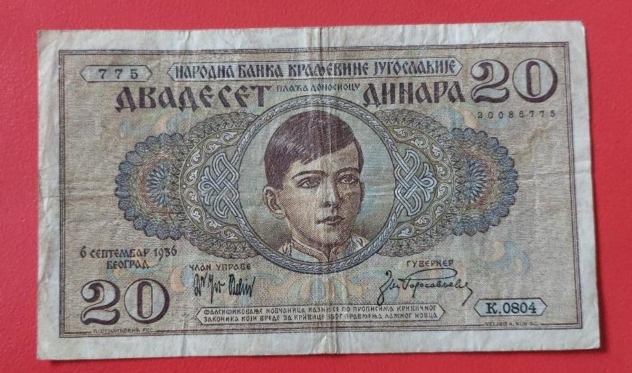 20 dinara 1936 Juhoslávia - Bankovky