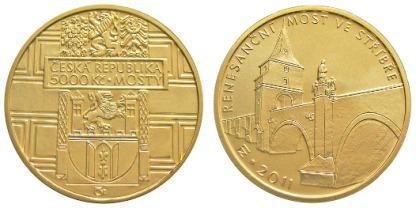 Zlatá minca Renesančný most v Stříbře.provedení BK.