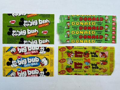 4x starý žvýkačkový obal - obrázek - Disney Big Bub Donald Robin Hood