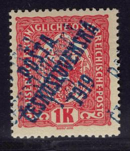 Pč 1919/47 Pd, 1 koruna červená, dvojitý posunutý přetisk, z/19.121606