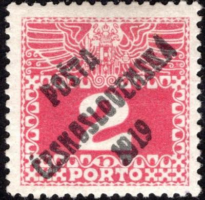 Pč 1919/65, typ I, doplatní velká čísla, červená 2 h, zkouše/19.130541
