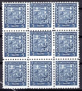 ČSR I/248, státní znak 9 ti blok, 5 h modrá s posunem moletáže/1001/30