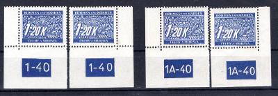Protektorát/DL10; rohové známky s DČ  1 -40 Lx, 1 - 40 Px, 1A /1595/30